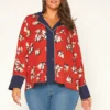 Pleione Floral Navy Contrast Pajama Blouse