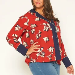 Pleione Floral Navy Contrast Pajama Blouse -Radiant Drape Sales 2011297 249 1