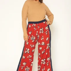 Pleione Plus Size Floral Navy Contras Palazzo Pants