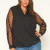Pleione Plus Size Mesh Dot Wrap Blouse
