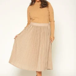 Pleione Plus Size Lurex Pleated Maxi Skirt
