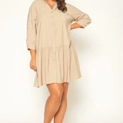 Pleione Plus Size Button Up Tunic Shirt Dress