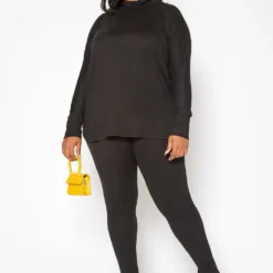 Asoph Plus Size Chill In Mock Neck Sweater & Leggings Set