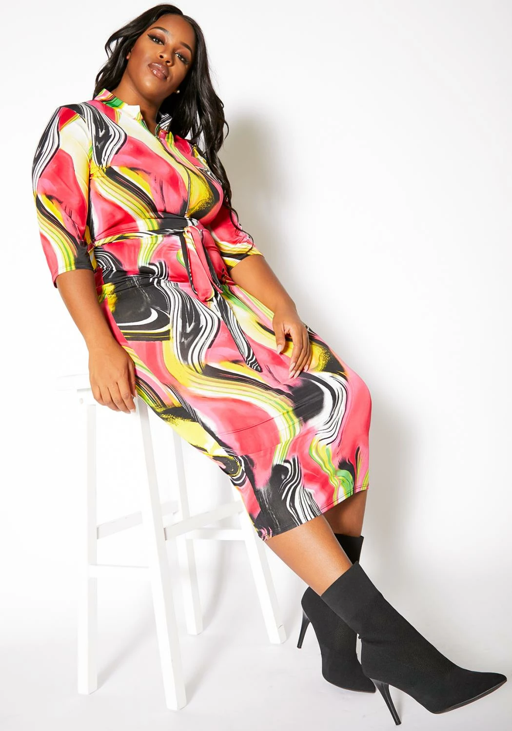 Asoph Plus Size Vibrant Marbled Womens Bodycon Midi Dress 1 Asoph Plus Size Vibrant Marbled Womens Bodycon Midi Dress