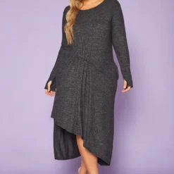 Plus Size Asymmetric Long Sleeve Midi Dress