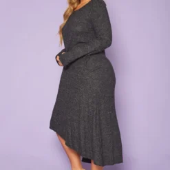 Plus Size Asymmetric Long Sleeve Midi Dress -Radiant Drape Sales 2011582 108 2