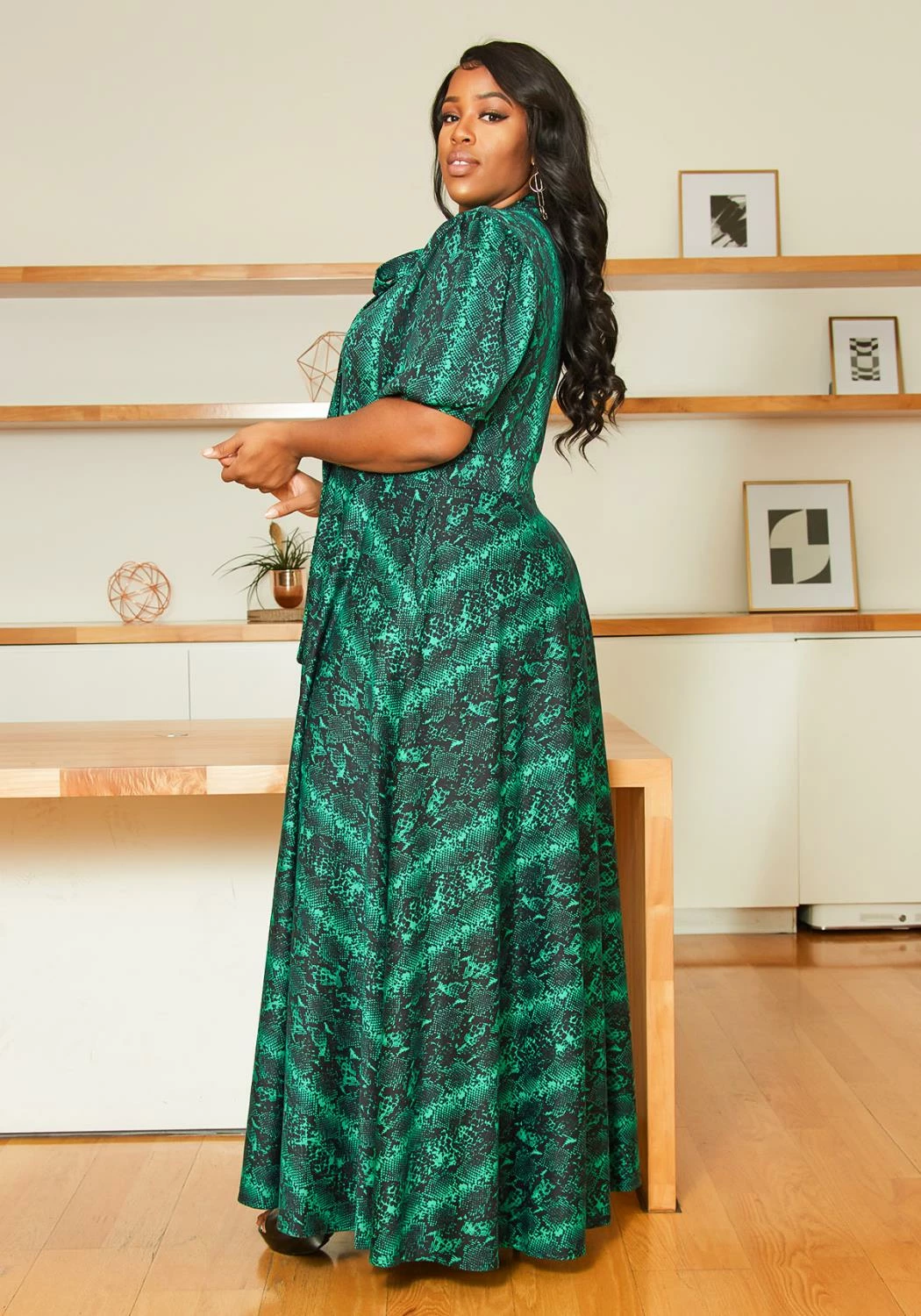 Asoph Plus Size Emerald Snakeskin Maxi Dress 2 Asoph Plus Size Emerald Snakeskin Maxi Dress - Image 2