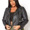 Asoph Plus Size Notch Collar Faux Leather Jacket