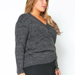 Pleione Plus Size Ruched V-Neck Sweater -Radiant Drape Sales 2012141 108 1