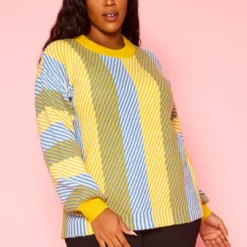Pleione Plus Size Multi Stripe Cozy Crewneck Sweater -Radiant Drape Sales 2012142 105 6