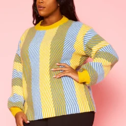 Pleione Plus Size Multi Stripe Cozy Crewneck Sweater -Radiant Drape Sales 2012142 105 8