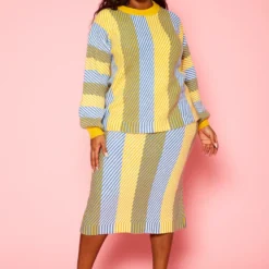 Pleione Plus Size Multi Stripe Midi Knit Skirt -Radiant Drape Sales 2012143 105 6