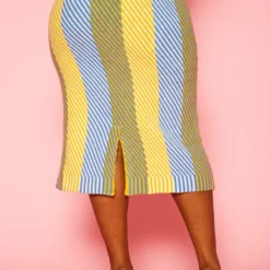 Pleione Plus Size Multi Stripe Midi Knit Skirt -Radiant Drape Sales 2012143 105 9