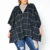 Pleione Plus Size Plaid Poncho Cardigan