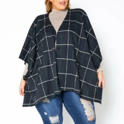 Pleione Plus Size Plaid Poncho Cardigan