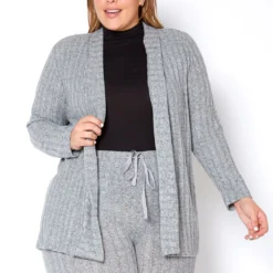 Pleione Plus Size Cozy Ribbed Longline Cardigan