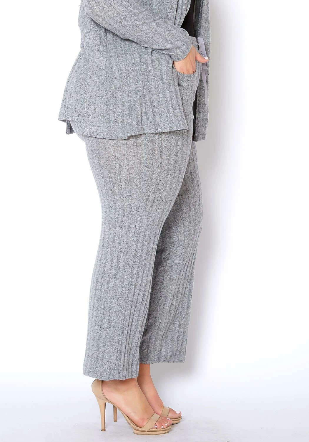 Pleione Plus Size High Waist Ribbed Knit Straight Pants 2 Pleione Plus Size High Waist Ribbed Knit Straight Pants - Image 2