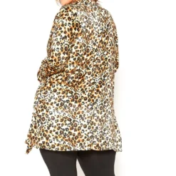 Asoph Plus Size Satin Leopard Open Front Thin Blazer -Radiant Drape Sales 2012259 361 2