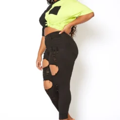 Vibrant Plus Size Stripe Distressed Black Denim Skinny Jean 8 Vibrant Plus Size Stripe Distressed Black Denim Skinny Jean -Radiant Drape Sales 2013643 001 2