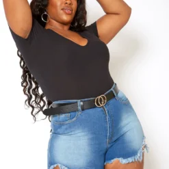 Vibrant Frayed Hem High Waist Light Denim Shorts