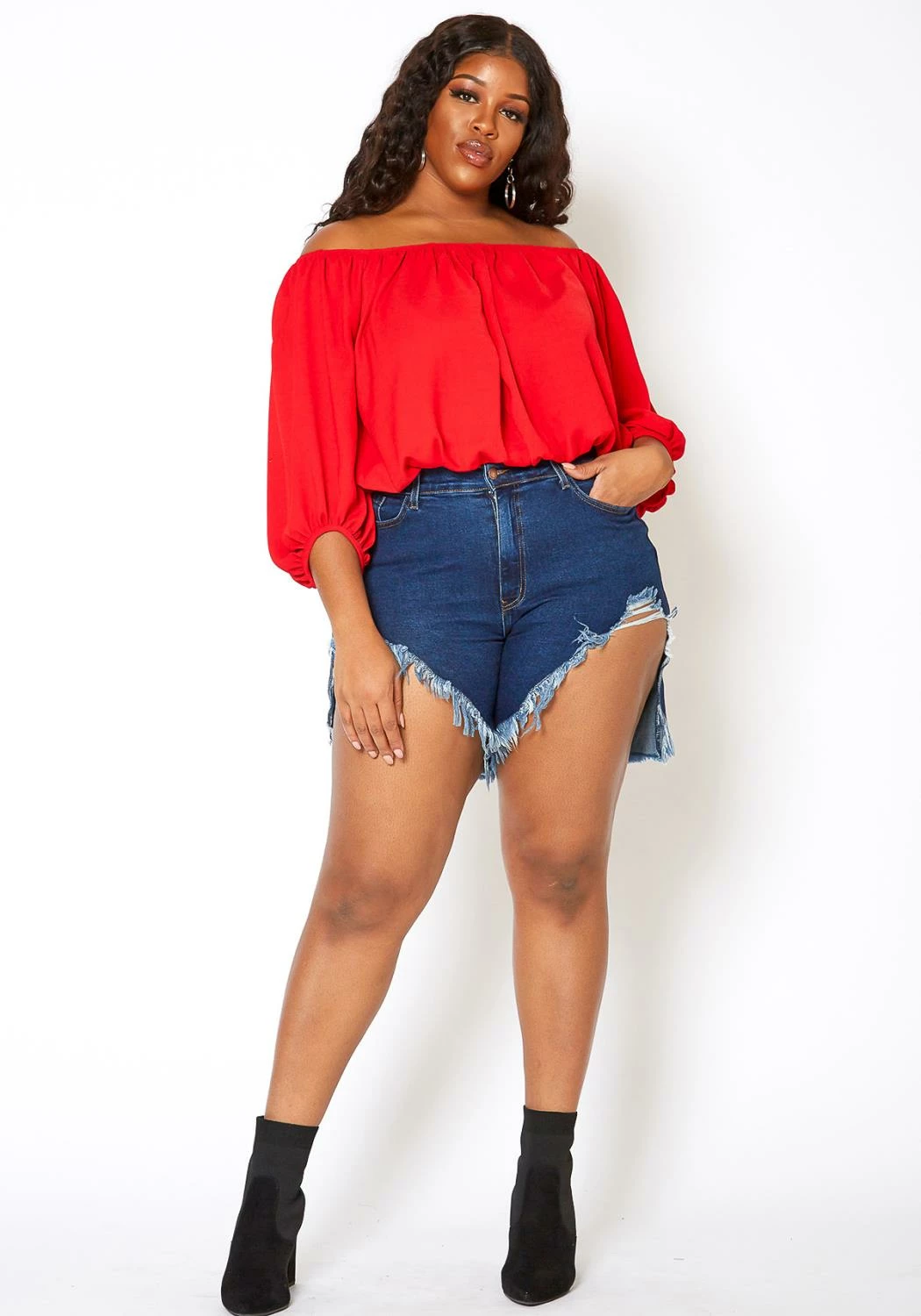 Vibrant Plus Size High Waisted Destroyed Denim Shorts 2 Vibrant Plus Size High Waisted Destroyed Denim Shorts - Image 2