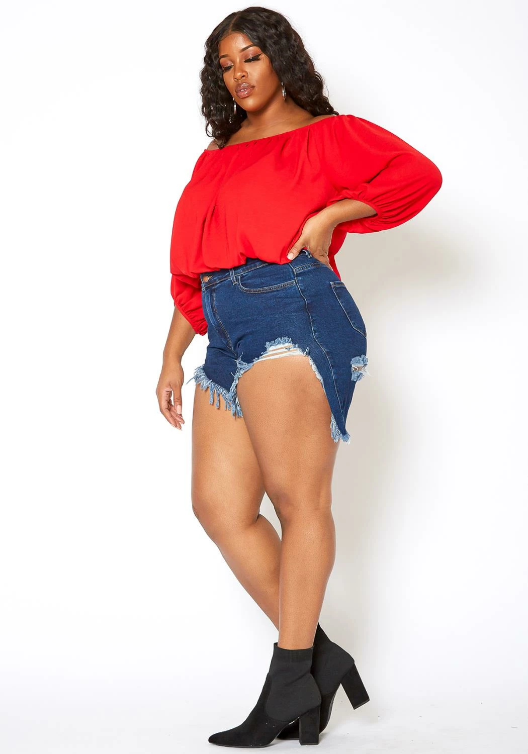 Vibrant Plus Size High Waisted Destroyed Denim Shorts 3 Vibrant Plus Size High Waisted Destroyed Denim Shorts - Image 3