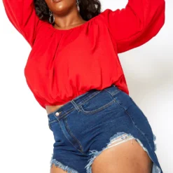 Vibrant Plus Size High Waisted Destroyed Denim Shorts