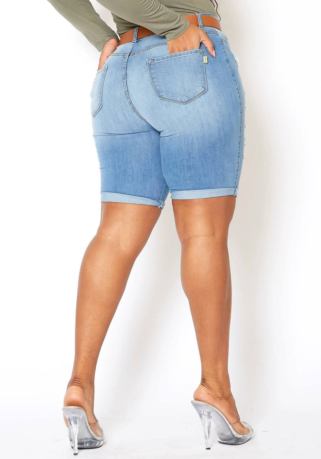 Vibrant Light Wash Distressed Bermuda Plus Size Shorts 4 Vibrant Light Wash Distressed Bermuda Plus Size Shorts - Image 4