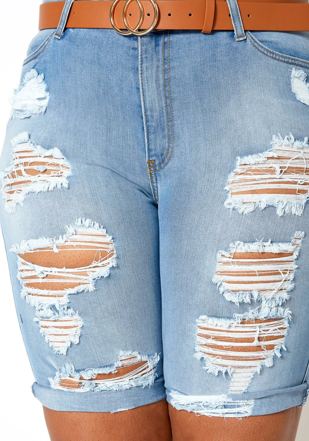 Vibrant Light Wash Distressed Bermuda Plus Size Shorts 5 Vibrant Light Wash Distressed Bermuda Plus Size Shorts - Image 5