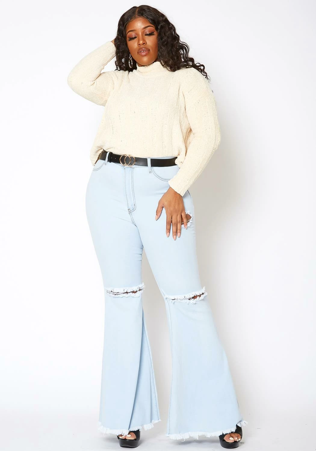 Vibrant Plus Size Womens Bold Flare Hem Denim Jean 1 Vibrant Plus Size Womens Bold Flare Hem Denim Jean