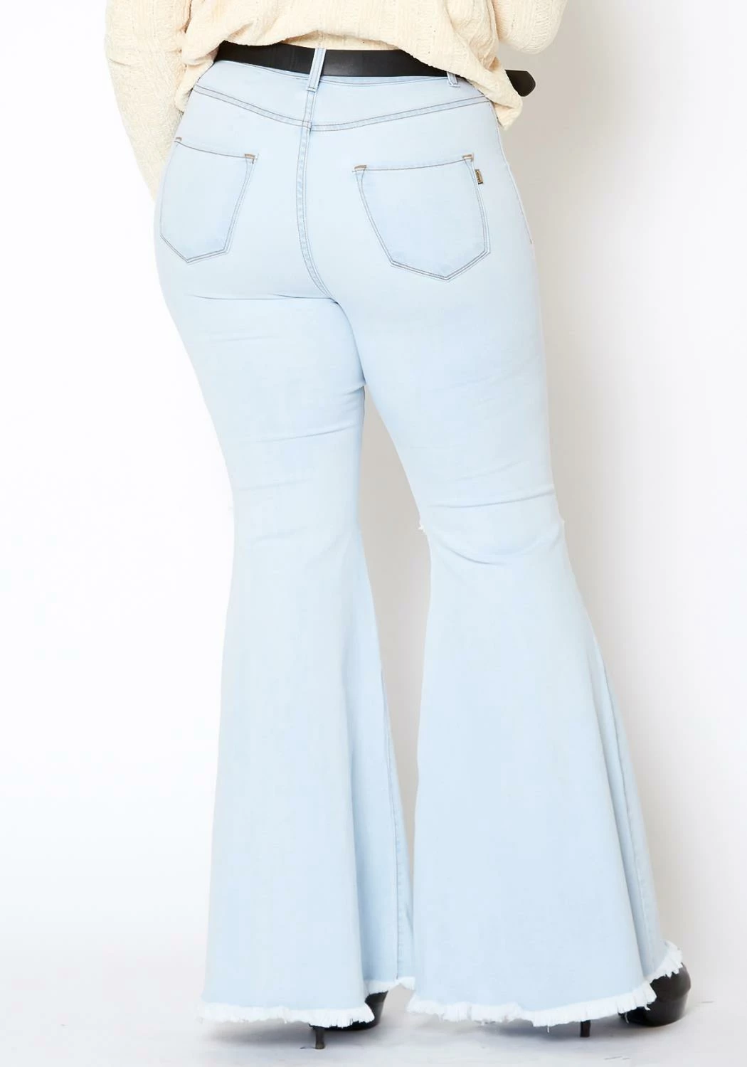 Vibrant Plus Size Womens Bold Flare Hem Denim Jean 4 Vibrant Plus Size Womens Bold Flare Hem Denim Jean - Image 4