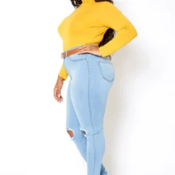 Vibrant Plus Size Classic Light Blue Washed Knee Rip Denim Jeans -Radiant Drape Sales 2013653 940 1