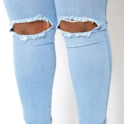 Vibrant Plus Size Classic Light Blue Washed Knee Rip Denim Jeans -Radiant Drape Sales 2013653 940 3