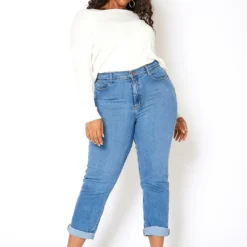 Vibrant Plus Size Womens Vintage Blue Wash Mom Jean