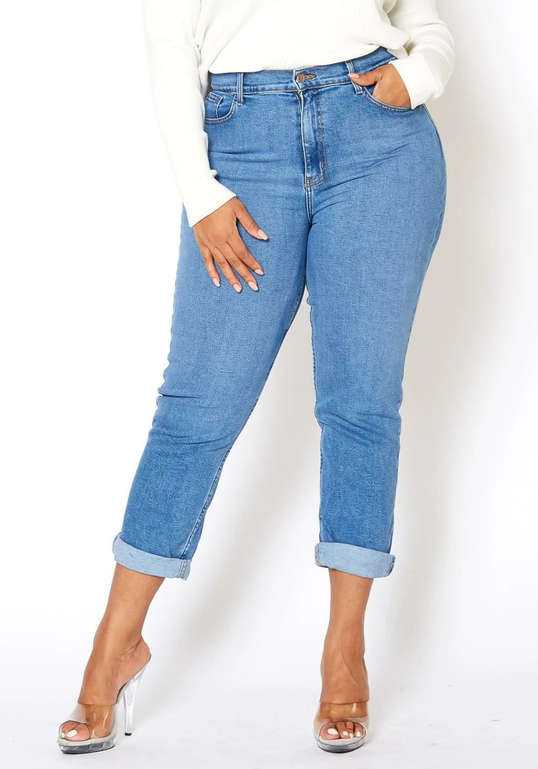 Vibrant Plus Size Womens Vintage Blue Wash Mom Jean 2 Vibrant Plus Size Womens Vintage Blue Wash Mom Jean - Image 2