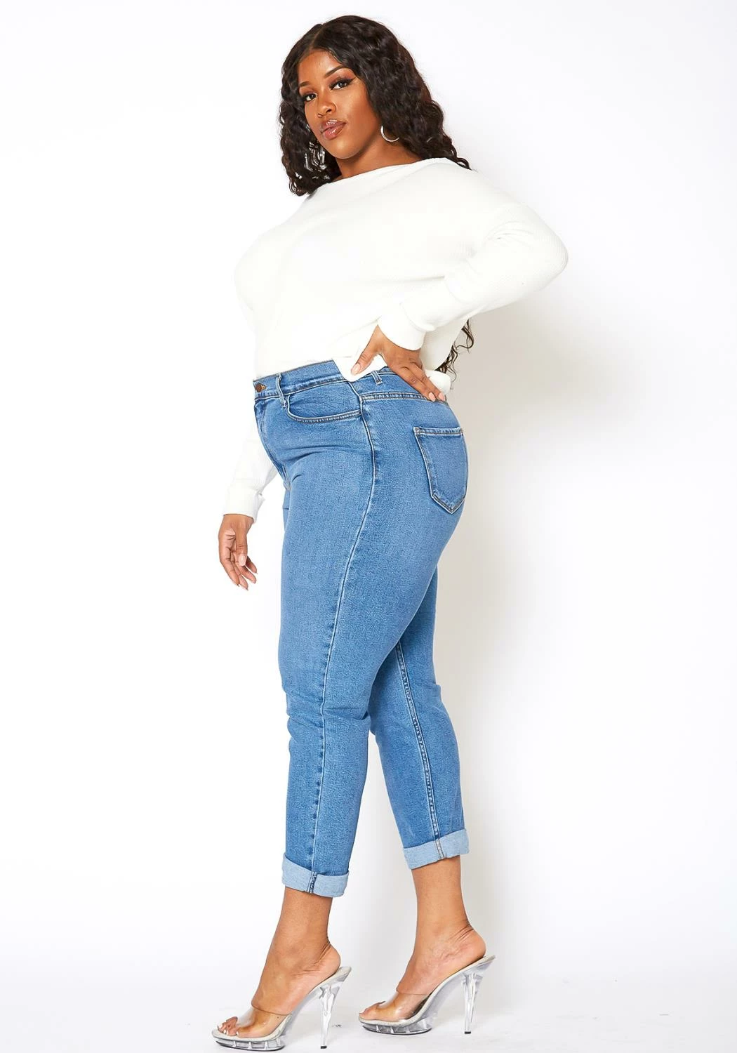 Vibrant Plus Size Womens Vintage Blue Wash Mom Jean 3 Vibrant Plus Size Womens Vintage Blue Wash Mom Jean - Image 3