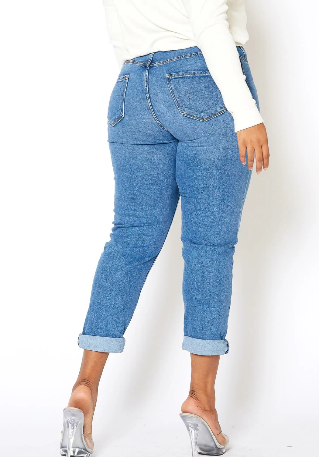 Vibrant Plus Size Womens Vintage Blue Wash Mom Jean 4 Vibrant Plus Size Womens Vintage Blue Wash Mom Jean - Image 4