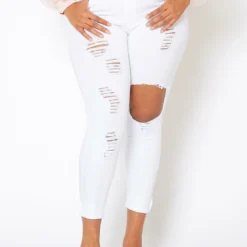 Vibrant Plus Size Womens Mid Rise Front Distressed Skinny Jeans