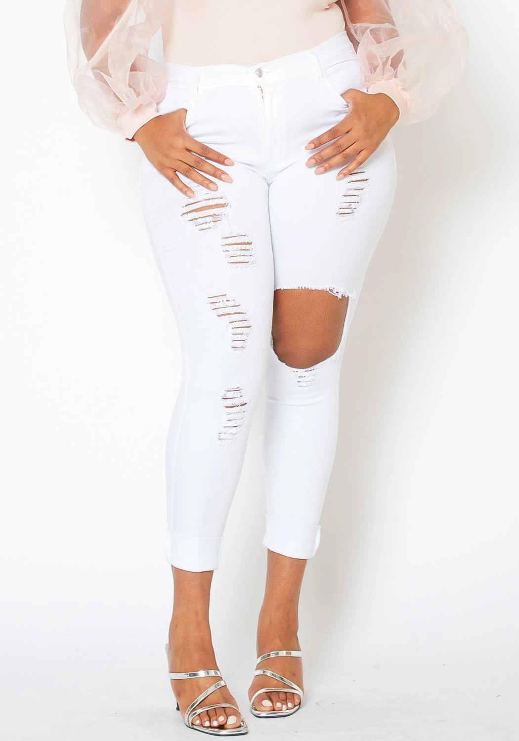 Vibrant Plus Size Womens Mid Rise Front Distressed Skinny Jeans 1 Vibrant Plus Size Womens Mid Rise Front Distressed Skinny Jeans