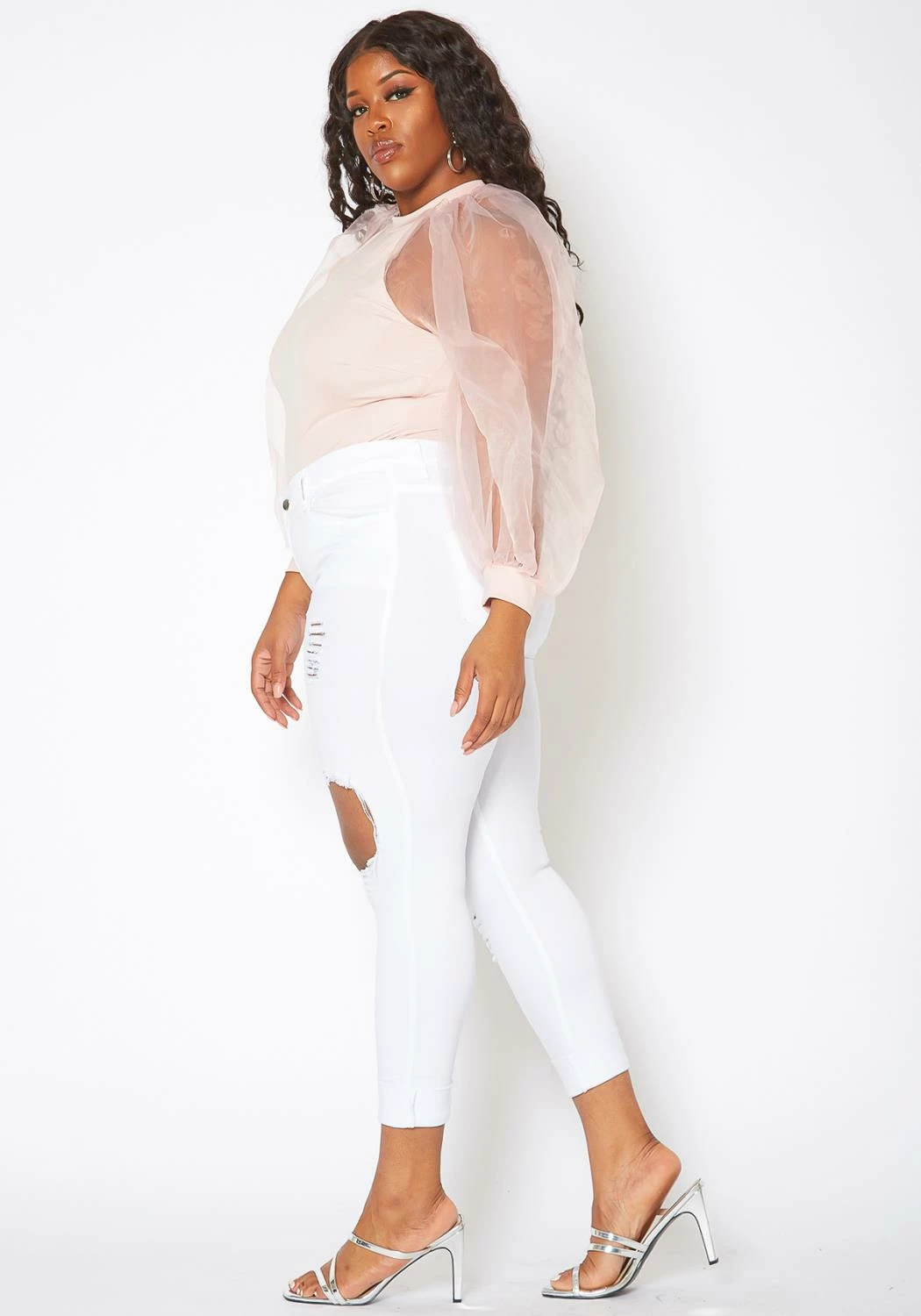 Vibrant Plus Size Womens Mid Rise Front Distressed Skinny Jeans 4 Vibrant Plus Size Womens Mid Rise Front Distressed Skinny Jeans - Image 4