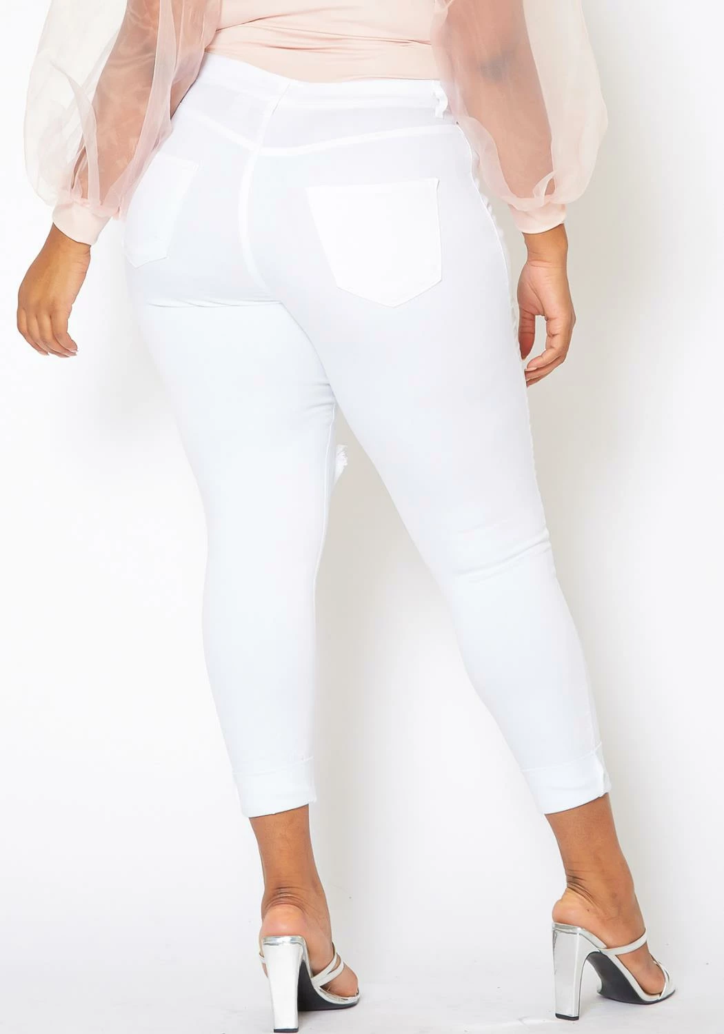 Vibrant Plus Size Womens Mid Rise Front Distressed Skinny Jeans 2 Vibrant Plus Size Womens Mid Rise Front Distressed Skinny Jeans - Image 2