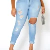 Vibrant Plus Size Womens Light Wash Distressed Denim Jeans