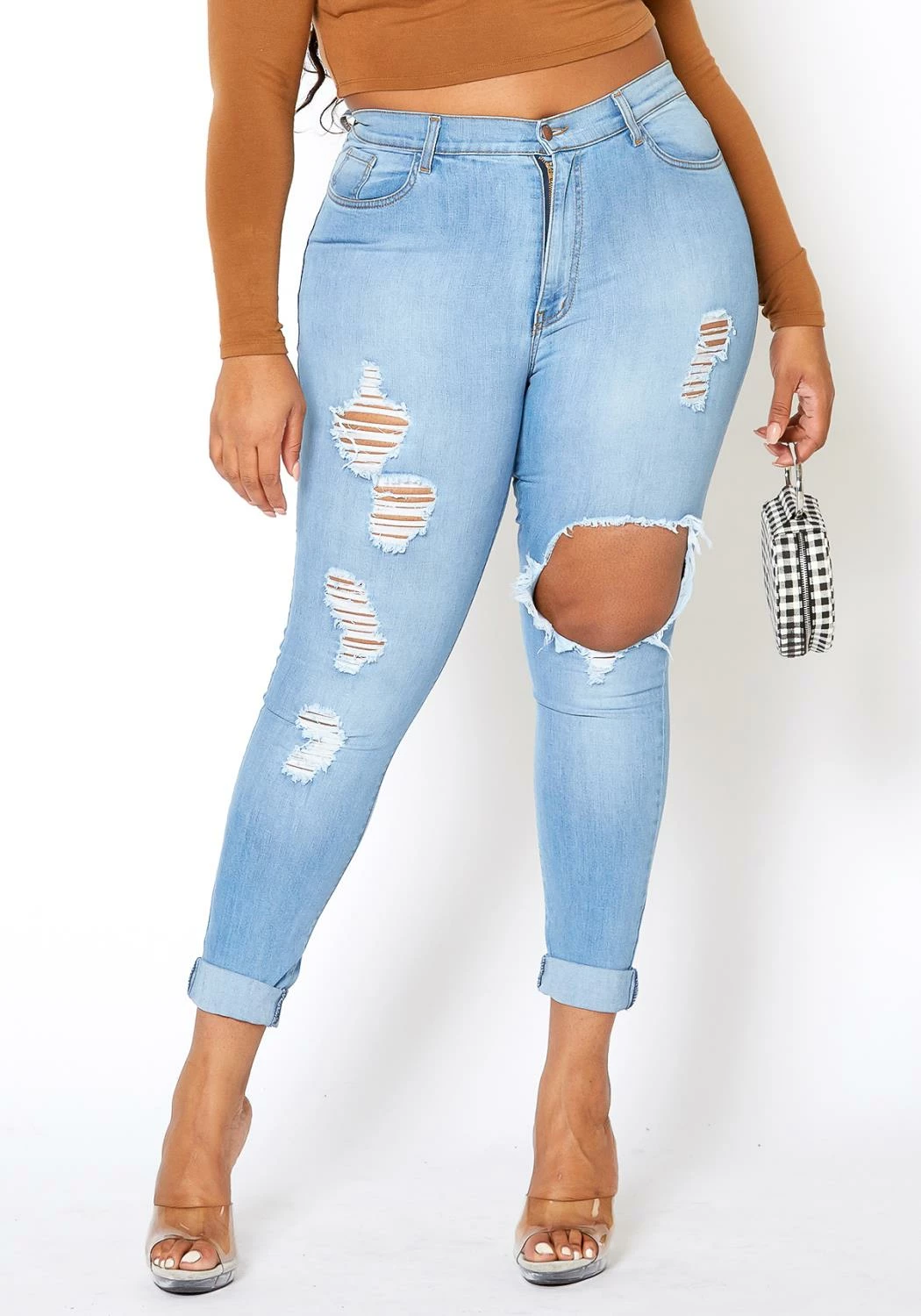 Vibrant Plus Size Womens Light Wash Distressed Denim Jeans 1 Vibrant Plus Size Womens Light Wash Distressed Denim Jeans