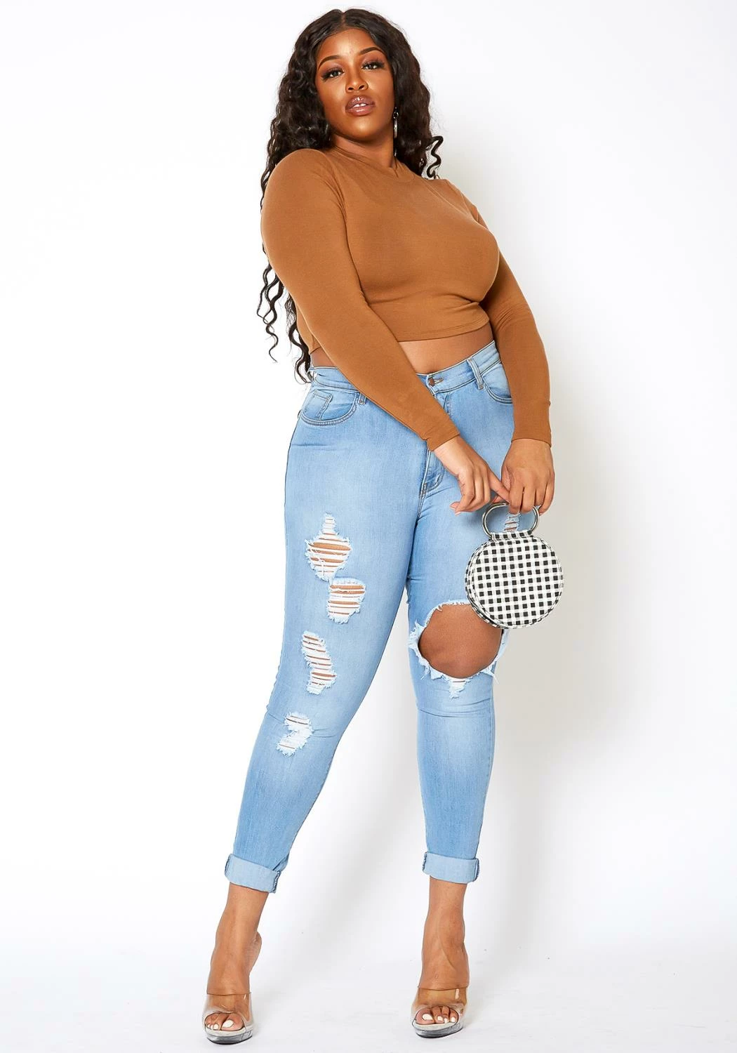 Vibrant Plus Size Womens Light Wash Distressed Denim Jeans 2 Vibrant Plus Size Womens Light Wash Distressed Denim Jeans - Image 2