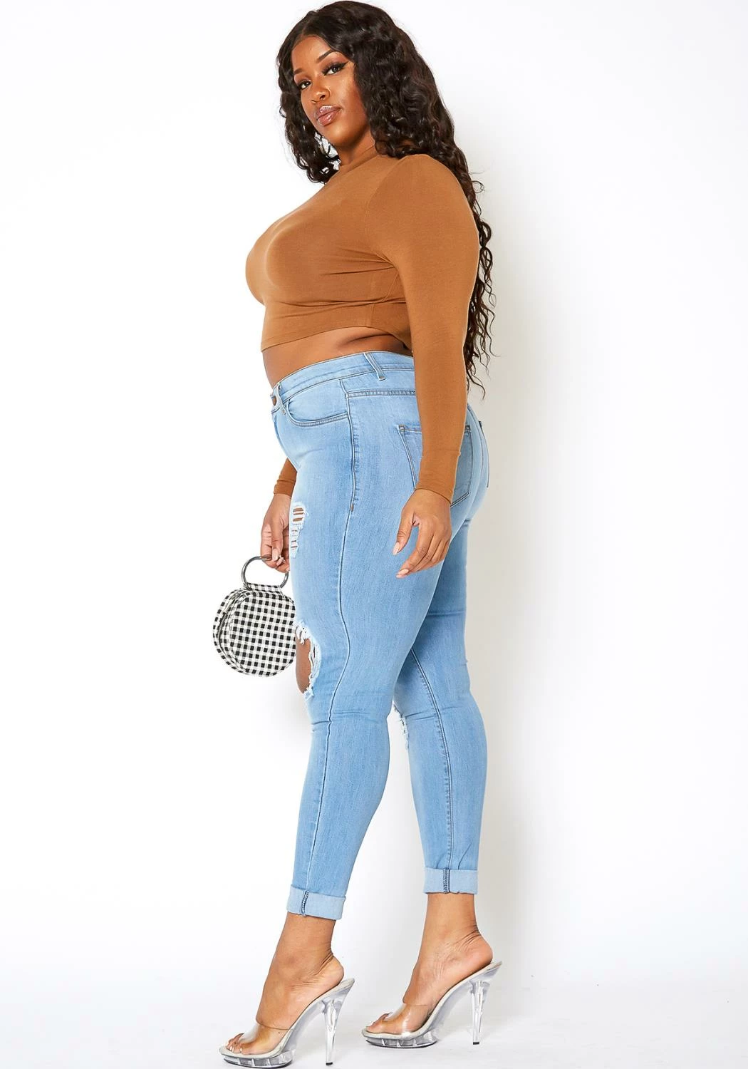 Vibrant Plus Size Womens Light Wash Distressed Denim Jeans 3 Vibrant Plus Size Womens Light Wash Distressed Denim Jeans - Image 3