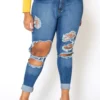 Vibrant Plus Size Knee Destroyed Mid Waist Jean