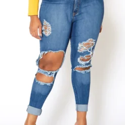 Vibrant Plus Size Knee Destroyed Mid Waist Jean