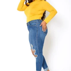 Vibrant Plus Size Knee Destroyed Mid Waist Jean -Radiant Drape Sales 2013658 938 1