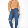 Vibrant Plus Size Medium Washed Knee Rip Denim Jean