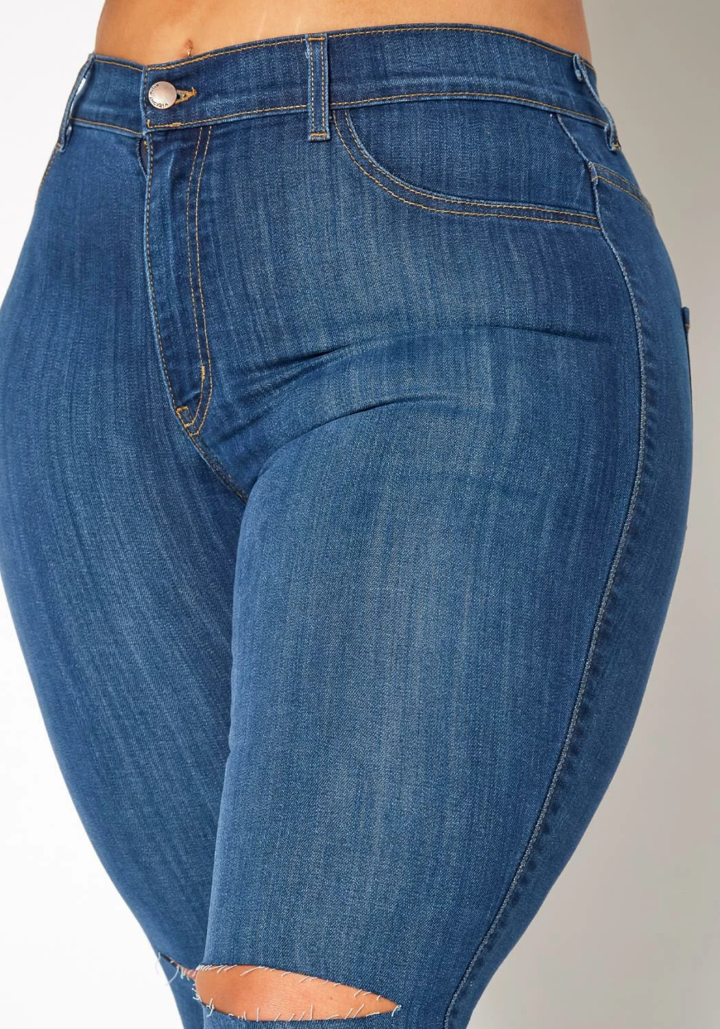 Vibrant Plus Size Medium Washed Knee Rip Denim Jean 5 Vibrant Plus Size Medium Washed Knee Rip Denim Jean - Image 5